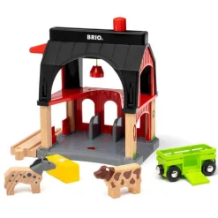 Accessoire pour circuit de train en bois : grange des animaux - Brio