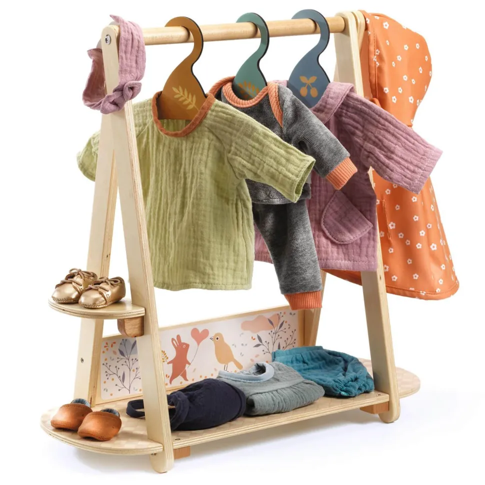 Accessoire pour Poupon Poméa : Grand portant vêtements, 3 cintres - Djeco