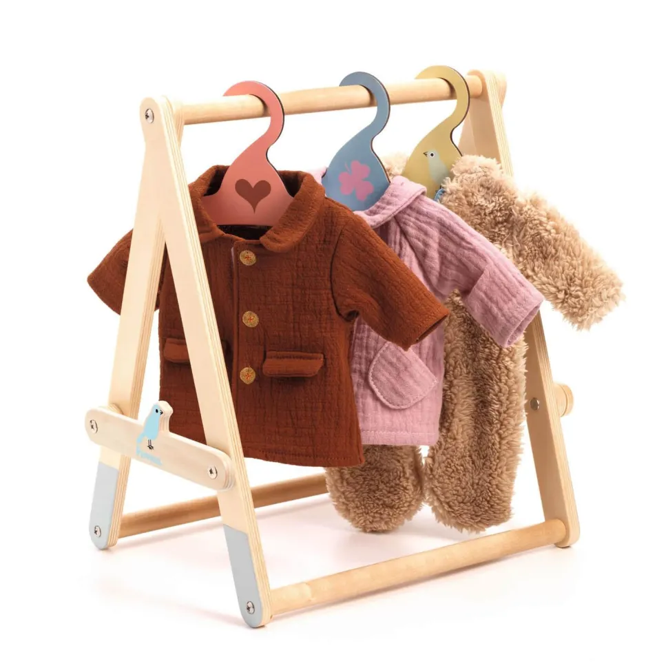 Accessoire pour poupon Poméa 32 cm : Portant vêtements, 3 cintres - Djeco