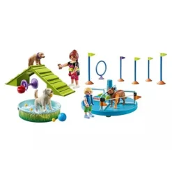 Aire de jeux pour chiens, enfants et éducatrice - Playmobil