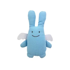 Ange Lapin Doudou avec Hochet 20 cm - Coton Bio Bleu Ciel - Trousselier