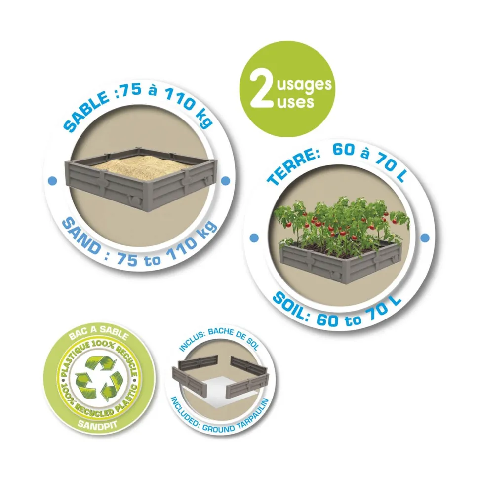 Bac à sable 2 en 1 Square Garden - Smoby