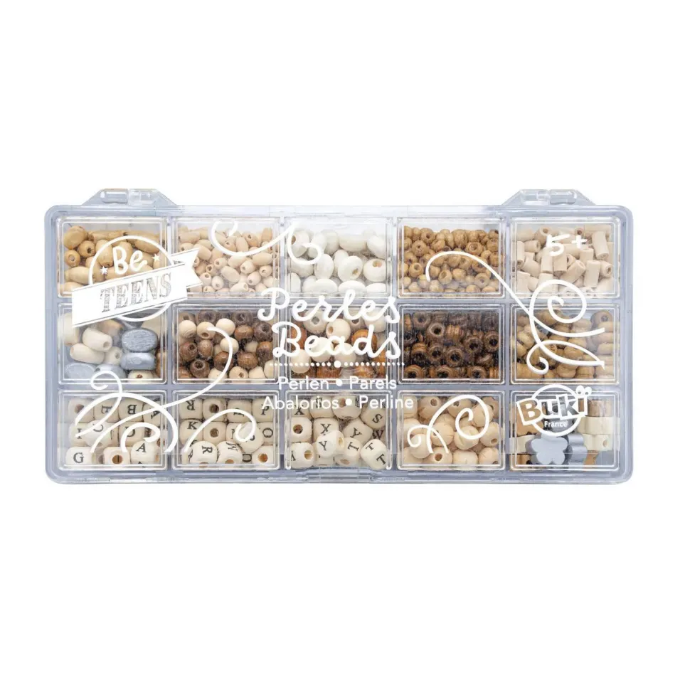 Boîte de perles en bois - naturel - Buki France