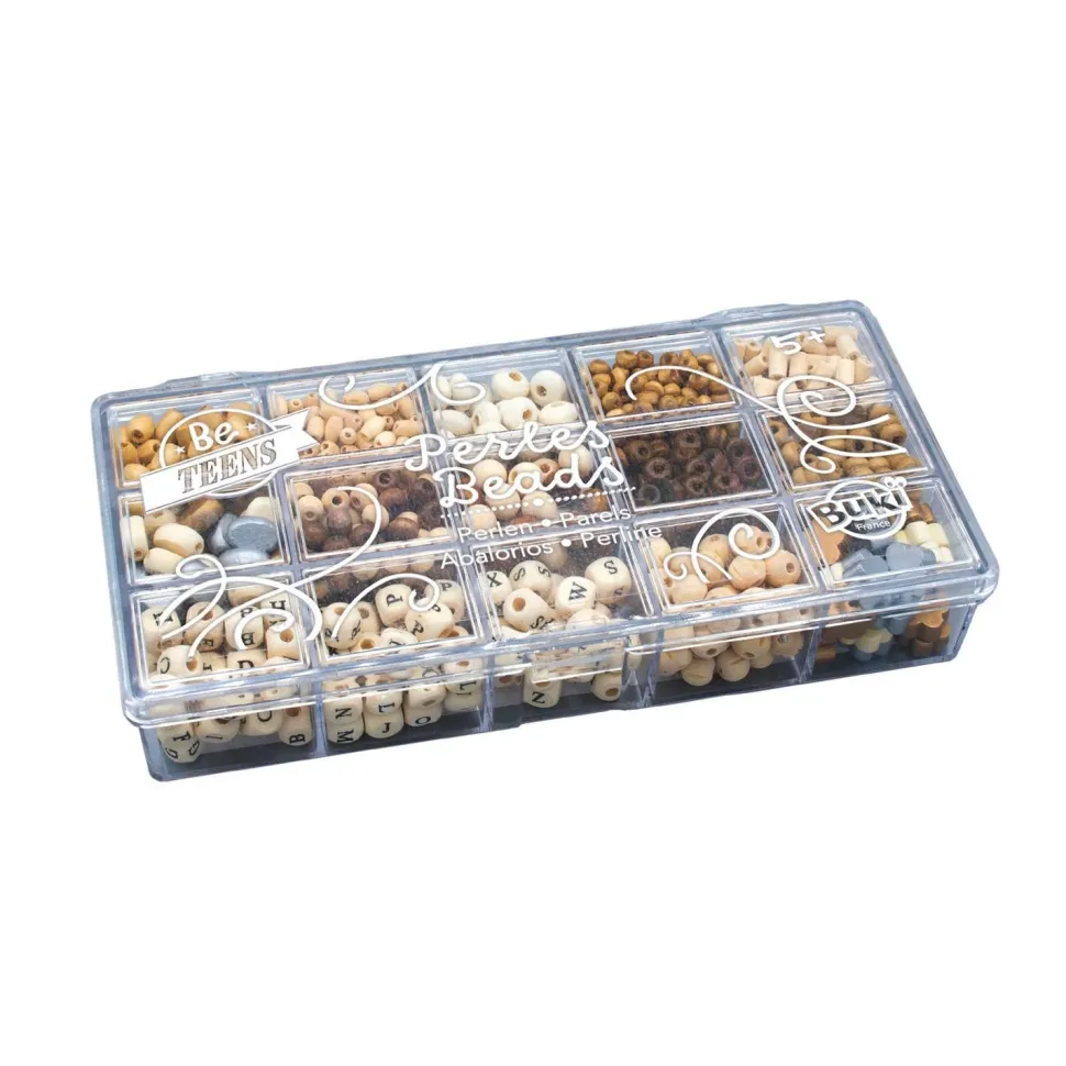 Boîte de perles en bois - naturel - Buki France