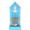 Bougeoir Bord de Mer turquoise, en verre et bois 25,5cm - RueDeLaFete