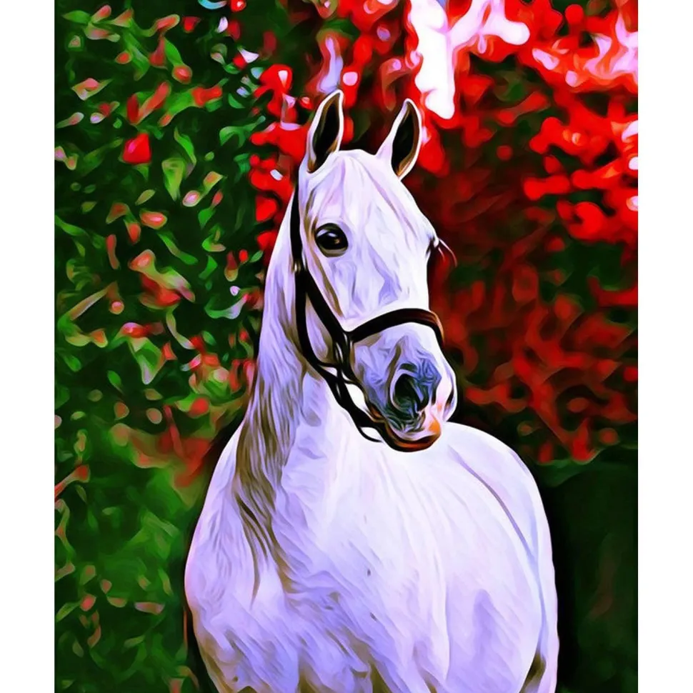 Broderie diamant : Cheval et fond coloré - sans chassis en bois - Figured'Art