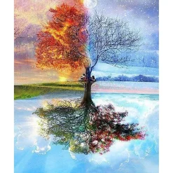 Broderie diamant : Arbre 4 saisons Classique - sans chassis en bois - Figured'Art