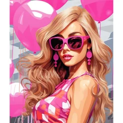 Broderie diamant : Ballons Roses et Diva - toile tendue sur chassis - Figured'Art