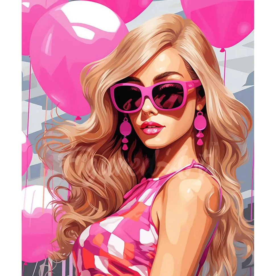 Broderie diamant : Ballons Roses et Diva - sans chassis en bois - Figured'Art