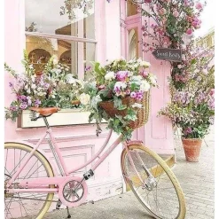 Broderie diamant : Bicyclette rose - sans chassis en bois - Figured'Art