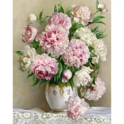 Broderie diamant : Bouquet de Pivoines - sans chassis en bois - Figured'Art