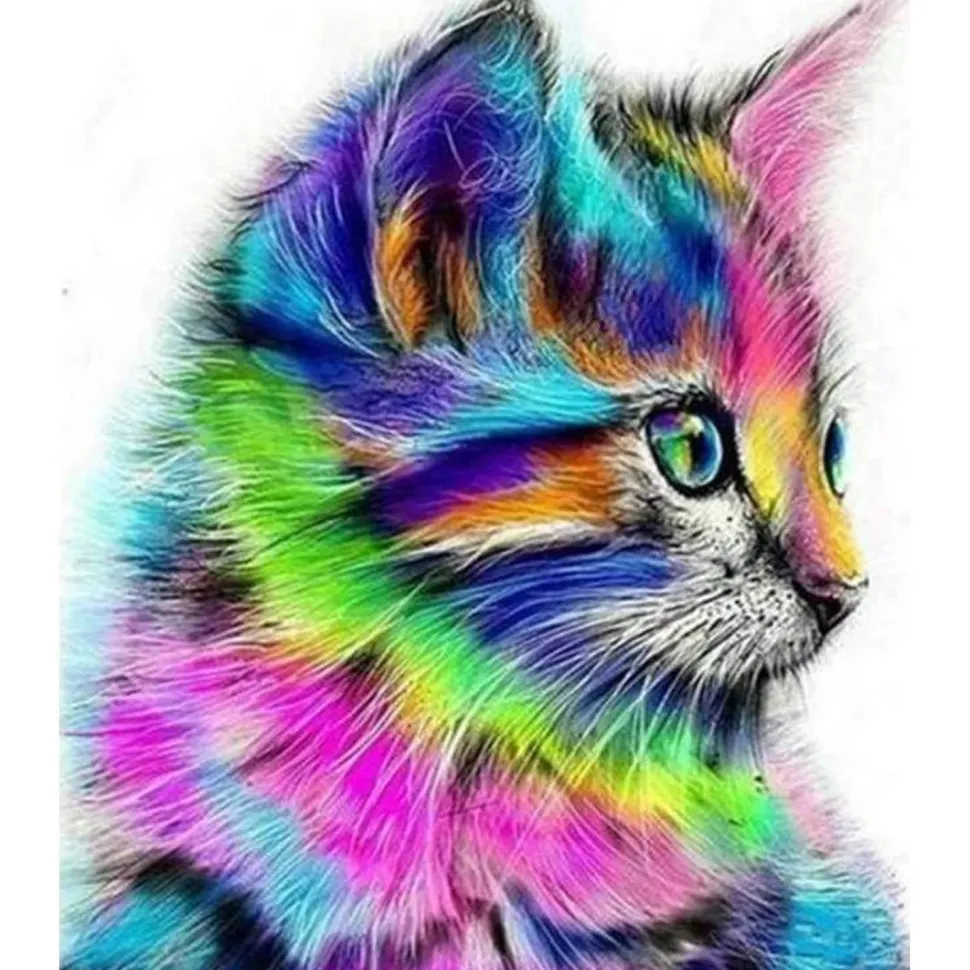 Broderie diamant : Chaton coloré - sans chassis en bois - Figured'Art