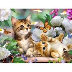 Broderie diamant : Chatons et Papillon - sans chassis en bois - Figured'Art