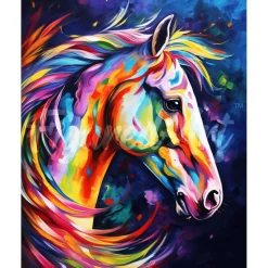 Broderie diamant : Cheval Coloré Abstrait - sans chassis en bois - Figured'Art