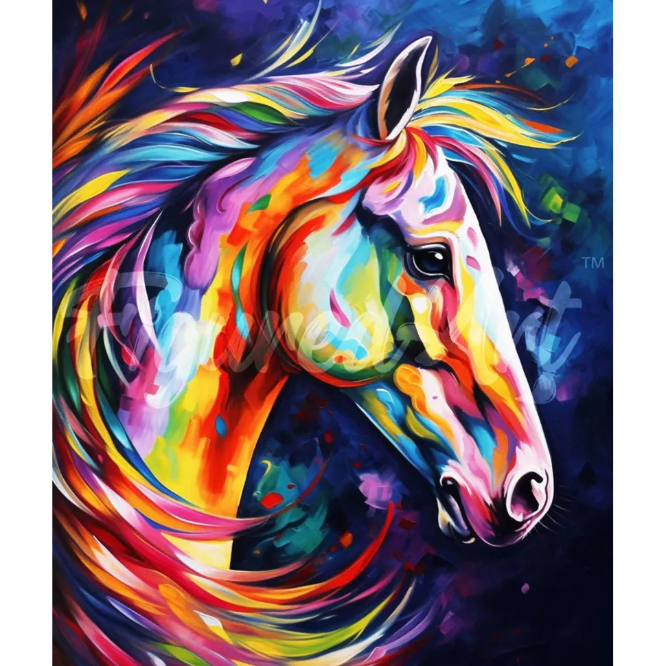 Broderie diamant : Cheval Coloré Abstrait - toile tendue sur chassis - Figured'Art