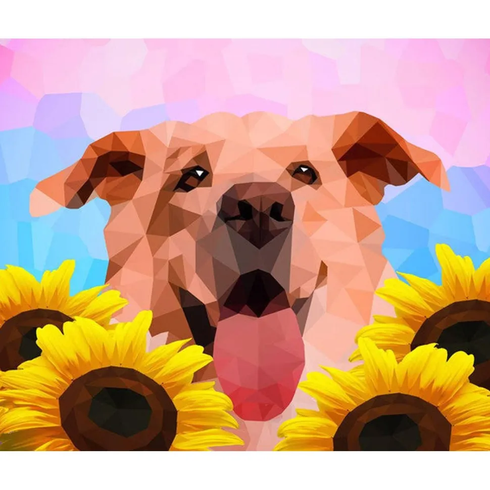 Broderie diamant : Chien Polygon Art - sans chassis en bois - Figured'Art