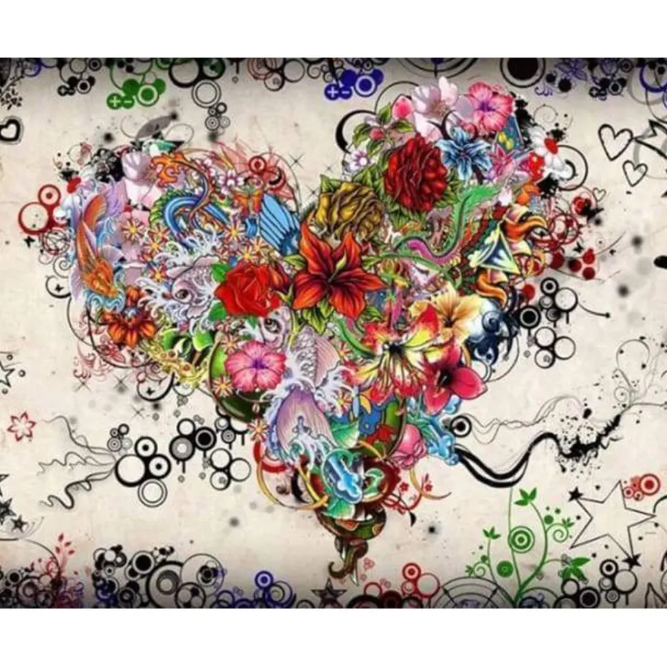 Broderie diamant : Coeur Graffiti - sans chassis en bois - Figured'Art