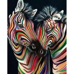 Broderie diamant : Couple de Zèbres - sans chassis en bois - Figured'Art