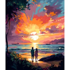 Broderie diamant : Couple et coucher de soleil coloré - toile tendue sur chassis - Figured'Art