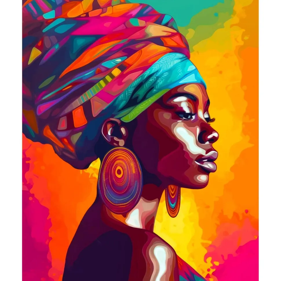 Broderie diamant : Dame africaine lumineuse - sans chassis en bois - Figured'Art