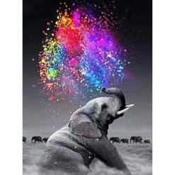 Broderie diamant : Eléphant et Couleurs - toile tendue sur chassis - Figured'Art
