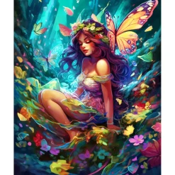 Broderie diamant : Fée et papillons - toile tendue sur chassis - Figured'Art