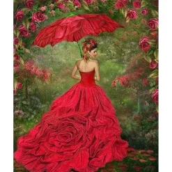 Broderie diamant : Femme à la Robe rouge - sans chassis en bois - Figured'Art
