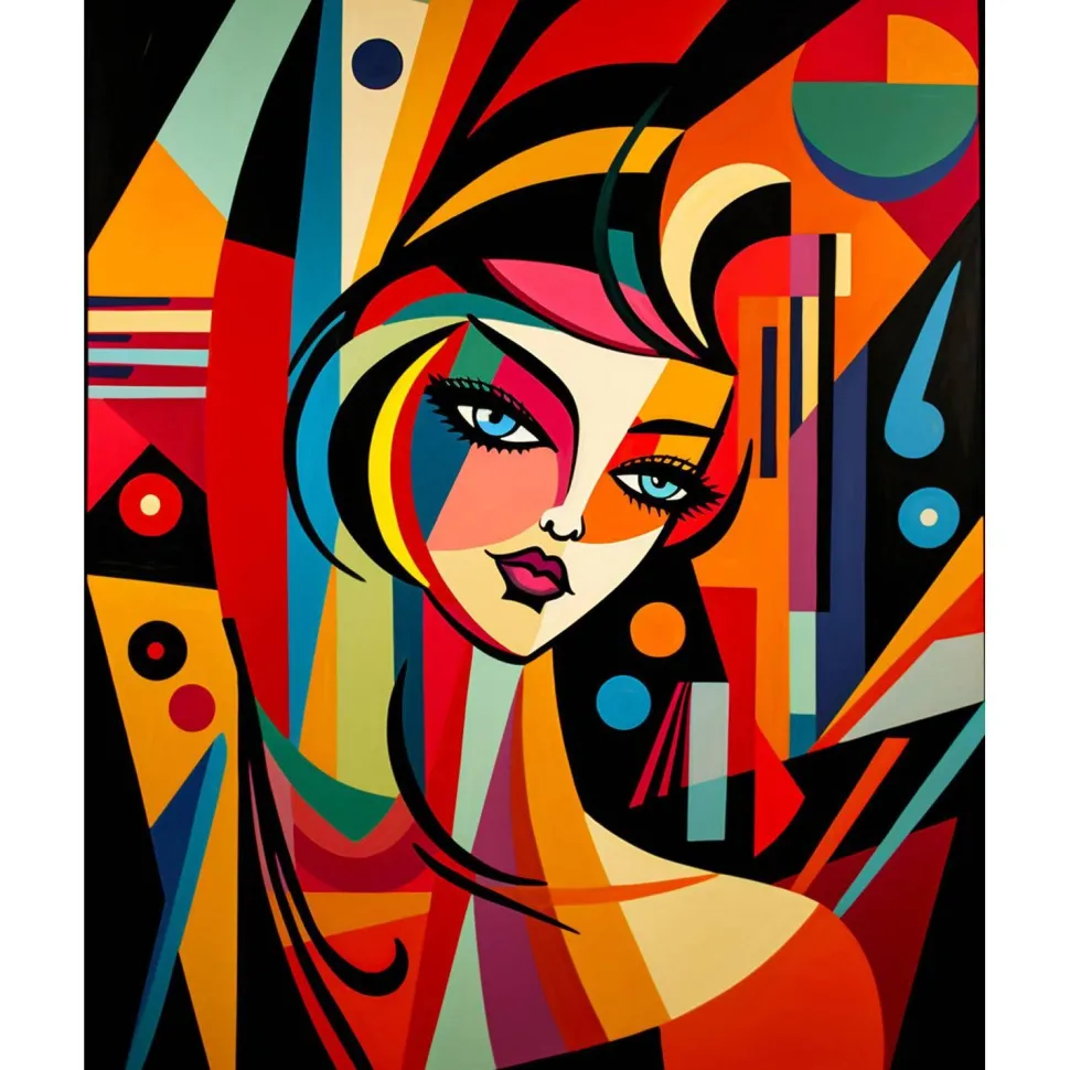 Broderie diamant : Femme abstraite style Picasso - toile tendue sur chassis - Figured'Art