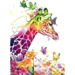 Broderie diamant : Girafe colorée - sans chassis en bois - Figured'Art
