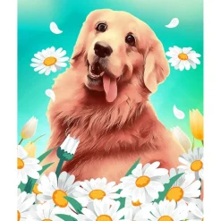Broderie diamant : Golden Retriever - sans chassis en bois - Figured'Art