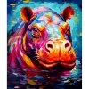 Broderie diamant : Hippopotame Coloré Abstrait - toile tendue sur chassis - Figured'Art