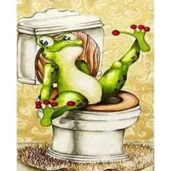 Broderie diamant : La Grenouille aux Toilettes - toile tendue sur chassis - Figured'Art