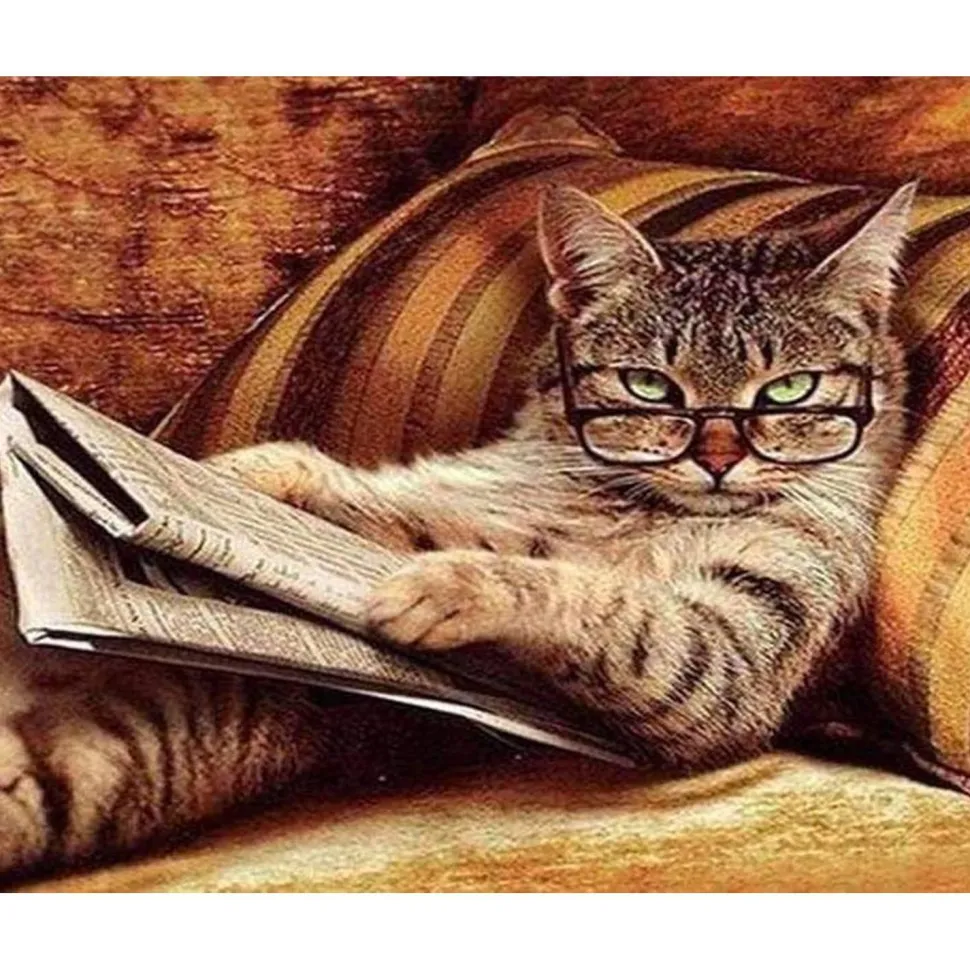 Broderie diamant : Le Chat connaisseur - sans chassis en bois - Figured'Art