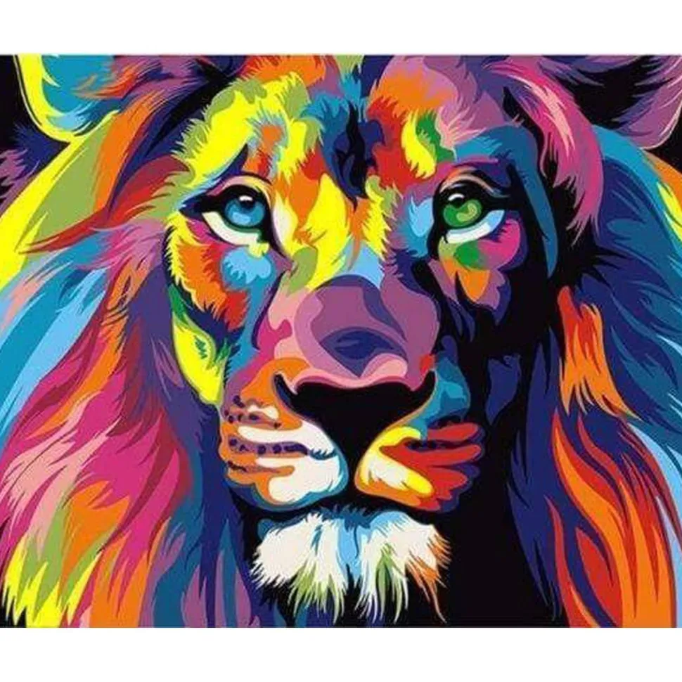 Broderie diamant : Lion Pop Art - sans chassis en bois - Figured'Art
