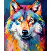 Broderie diamant : Loup Coloré Abstrait - toile tendue sur chassis - Figured'Art