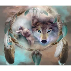 Broderie diamant : Loups et Plumes - sans chassis en bois - Figured'Art