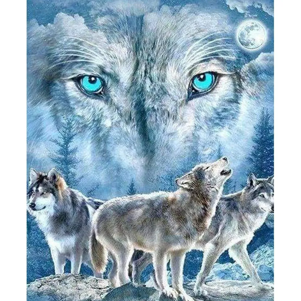 Broderie diamant : Meute de Loups - sans chassis en bois - Figured'Art