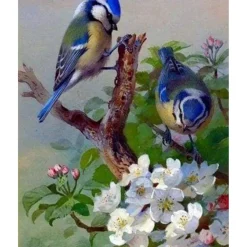 Broderie diamant : Mésanges sur branche - sans chassis en bois - Figured'Art