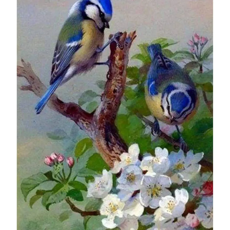 Broderie diamant : Mésanges sur branche - sans chassis en bois - Figured'Art