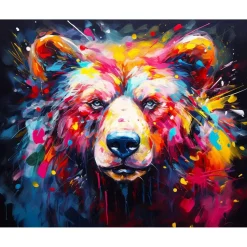 Broderie diamant : Ours Coloré Abstrait - toile tendue sur chassis - Figured'Art