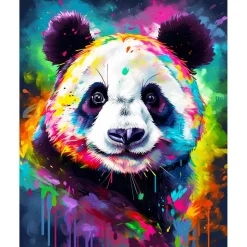 Broderie diamant : Panda Coloré Abstrait - toile tendue sur chassis - Figured'Art