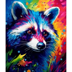 Broderie diamant : Raton laveur Coloré Abstrait - toile tendue sur chassis - Figured'Art