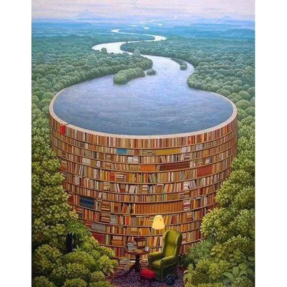 Broderie diamant : Rivière et Bibliothèque - sans chassis en bois - Figured'Art