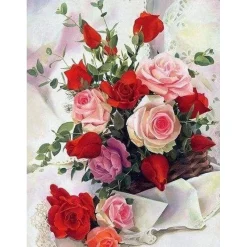 Broderie diamant : Roses Belles Fleurs - sans chassis en bois - Figured'Art