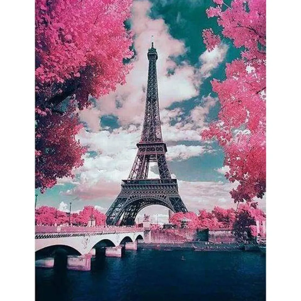 Broderie diamant : Tour Eiffel en Fleurs - sans chassis en bois - Figured'Art