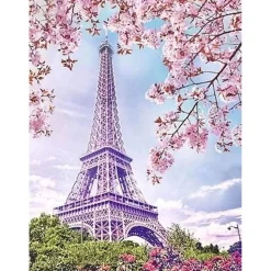 Broderie diamant : Tour Eiffel au Printemps - sans chassis en bois - Figured'Art