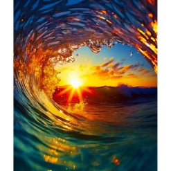 Broderie diamant : Vague et coucher de soleil - sans chassis en bois - Figured'Art