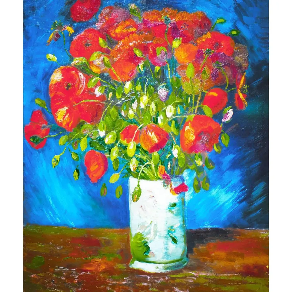 Broderie diamant : Vase avec coquelicots - Van Gogh - toile tendue sur chassis - Figured'Art