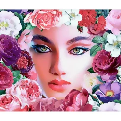 Broderie diamant : Visage et Fleurs - toile tendue sur chassis - Figured'Art