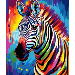 Broderie diamant : Zèbre Coloré Abstrait - toile tendue sur chassis - Figured'Art